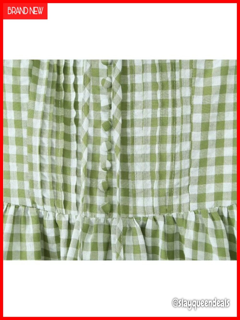 Women's Casual Vintage Lace Long Beach Corset Green Dress Gingham Spaghetti - Picture 4 of 5
